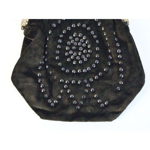 Vintage Antique? Black Velvet Jeweled Chain Handle Clutch Bag - Picture 4 of 7